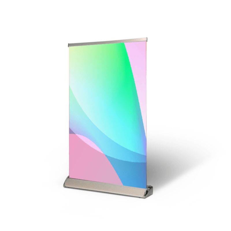 Table Top Pull Up Banner — heavy-duty vinyl banner printing for indoor and outdoor signage, hemmed and grommeted, custom sizes