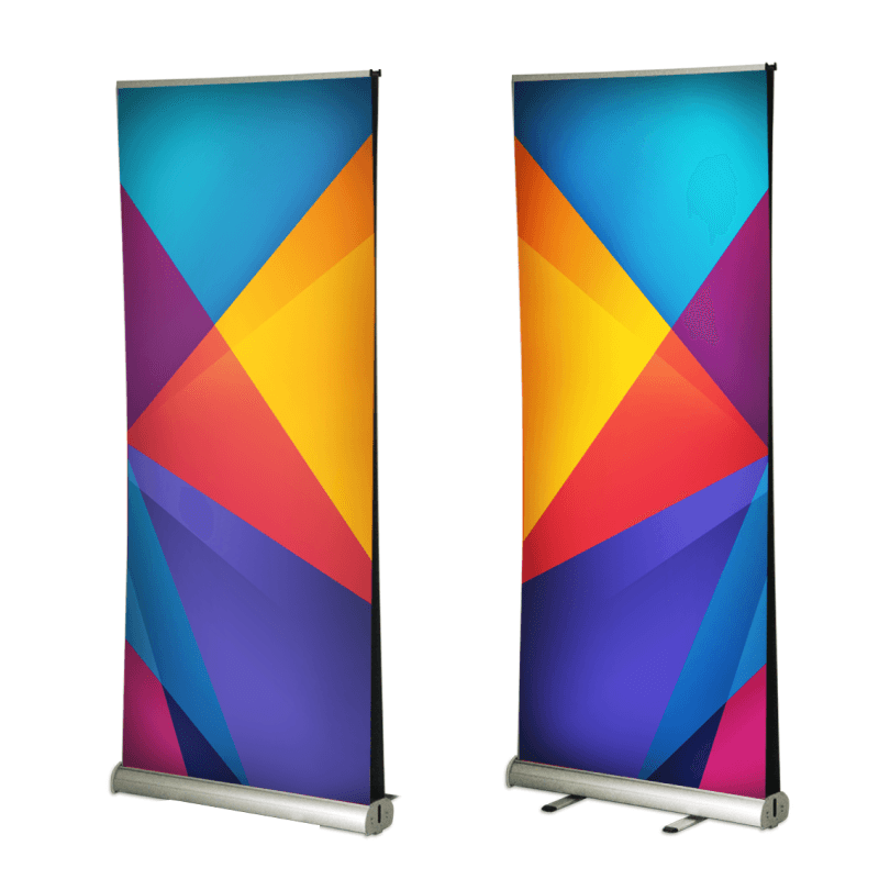 Double Sided Pull Up Banner — heavy-duty vinyl banner printing for indoor and outdoor signage, hemmed and grommeted, custom sizes
